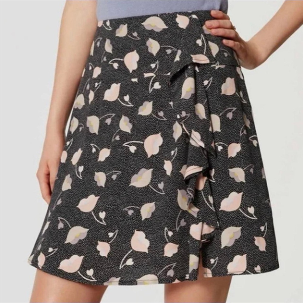 Ann Taylor Loft Womens Floral Black And White Polka Dot Skirt Size 8